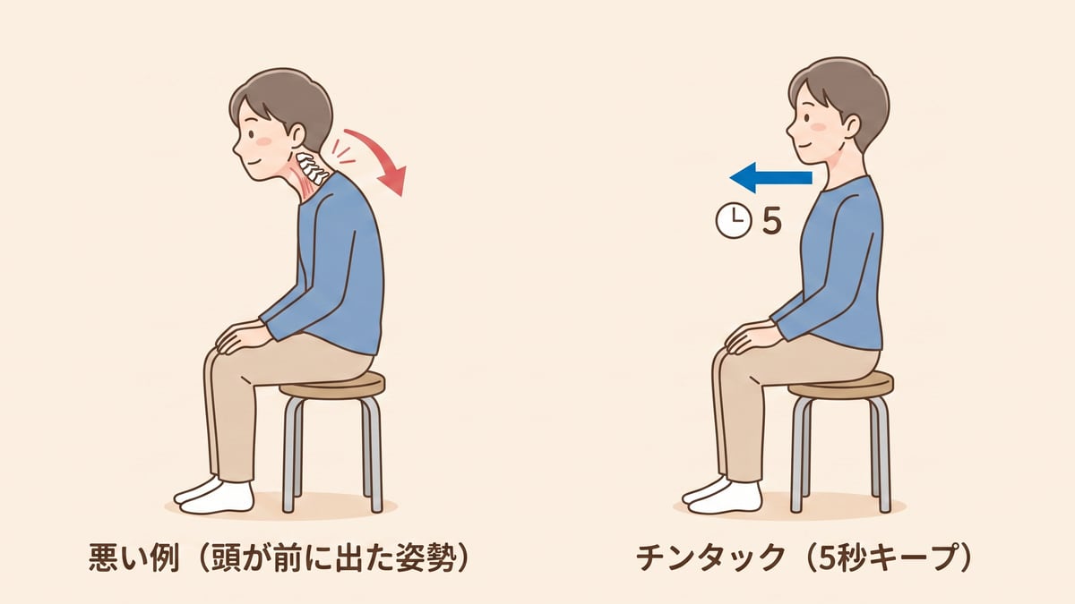 チンタック運動の手順:深頸屈筋を活性化する首のセルフケア