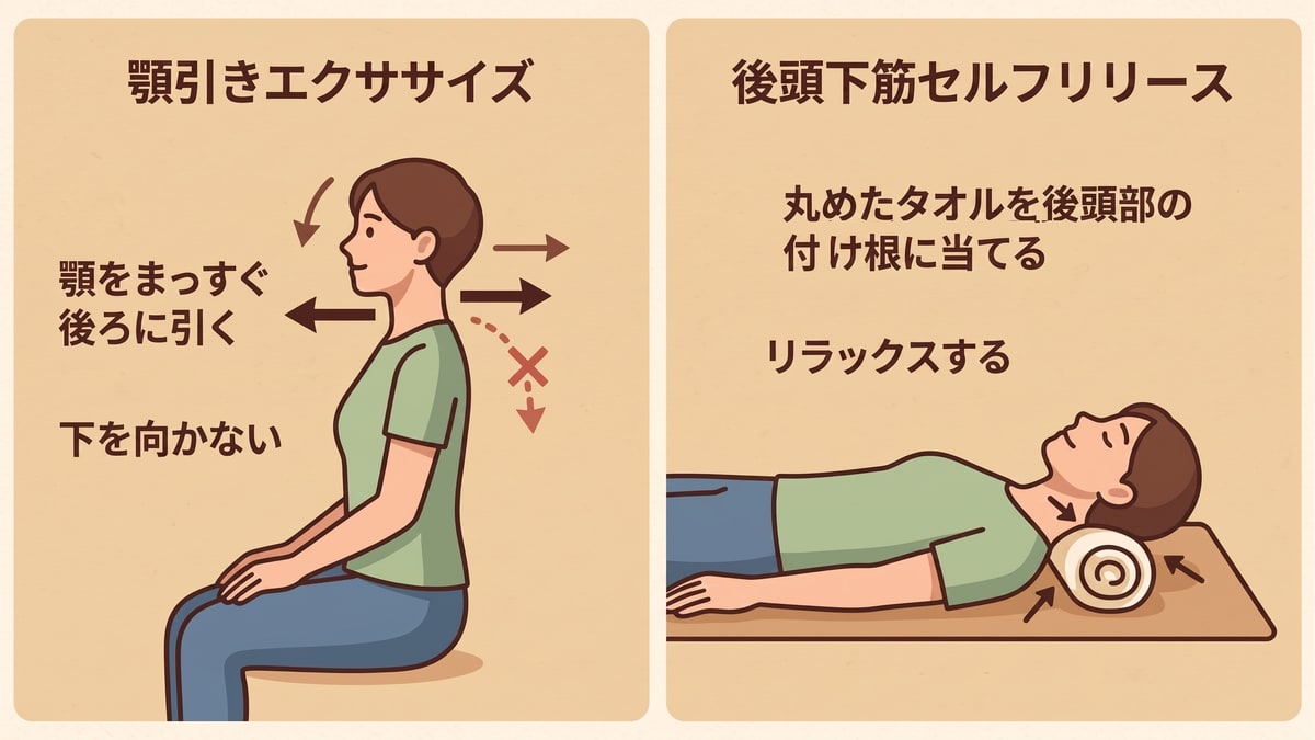 後頭下筋群のセルフケア:チンタック運動とタオルリリース